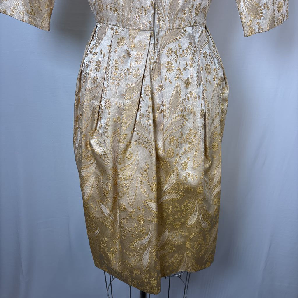 60s Gold Brocade Party Dress