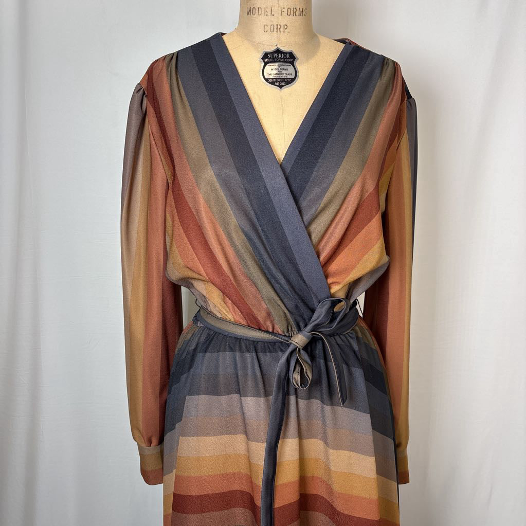 1970s Warm Stripes Disco Dress