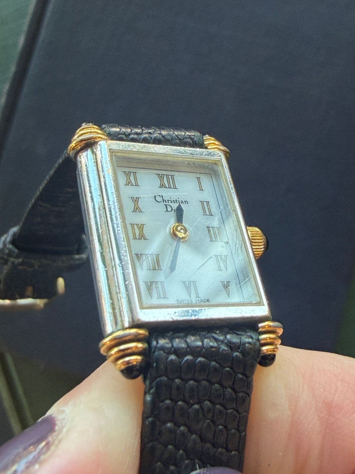 Close up of the front of the Christian Dior Tank Watch