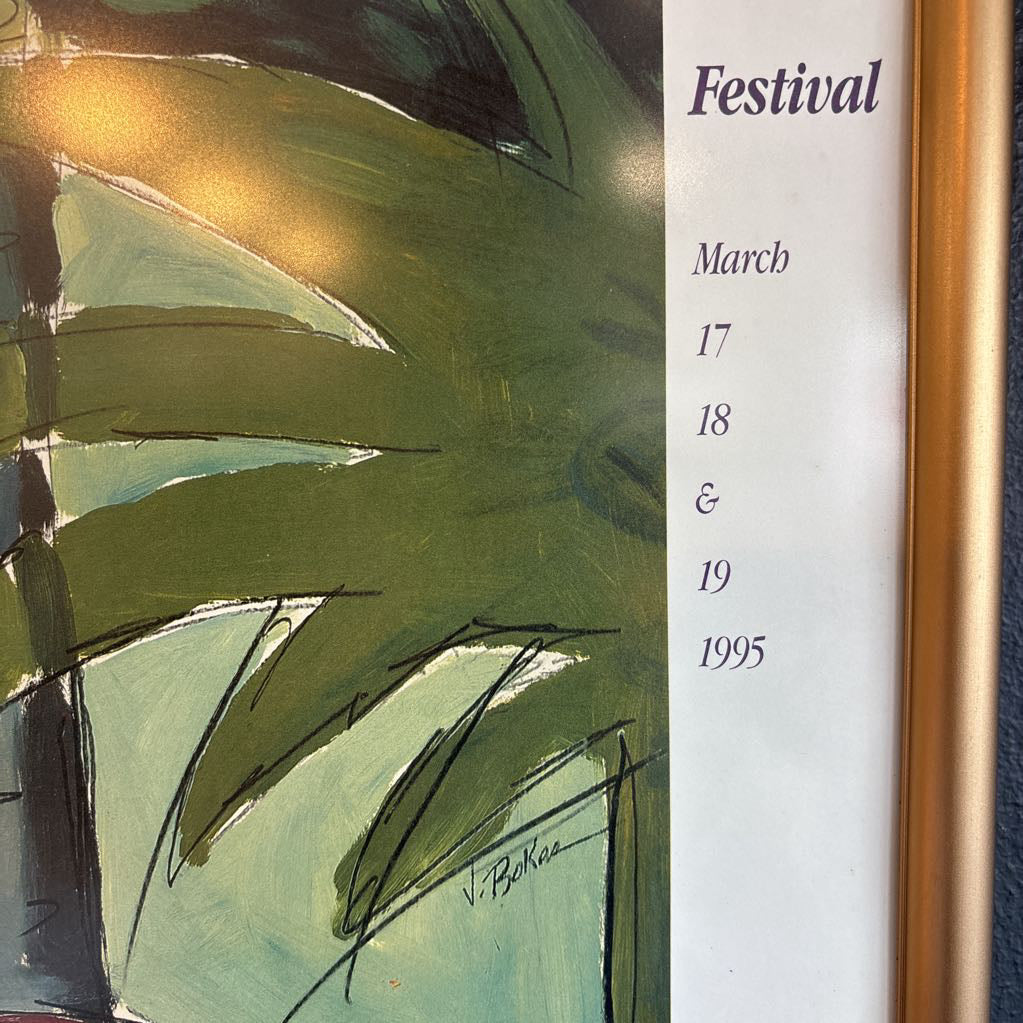 A colorful abstract artwork of fishes with the words, "36th Annual The Winter Park Sidewalk Art Festival" around the edge of the work.
