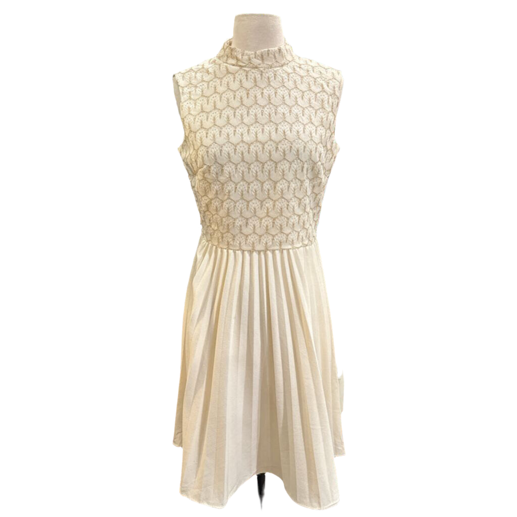 1960s Sleeveless Pleated Midi w/ Woven Gold