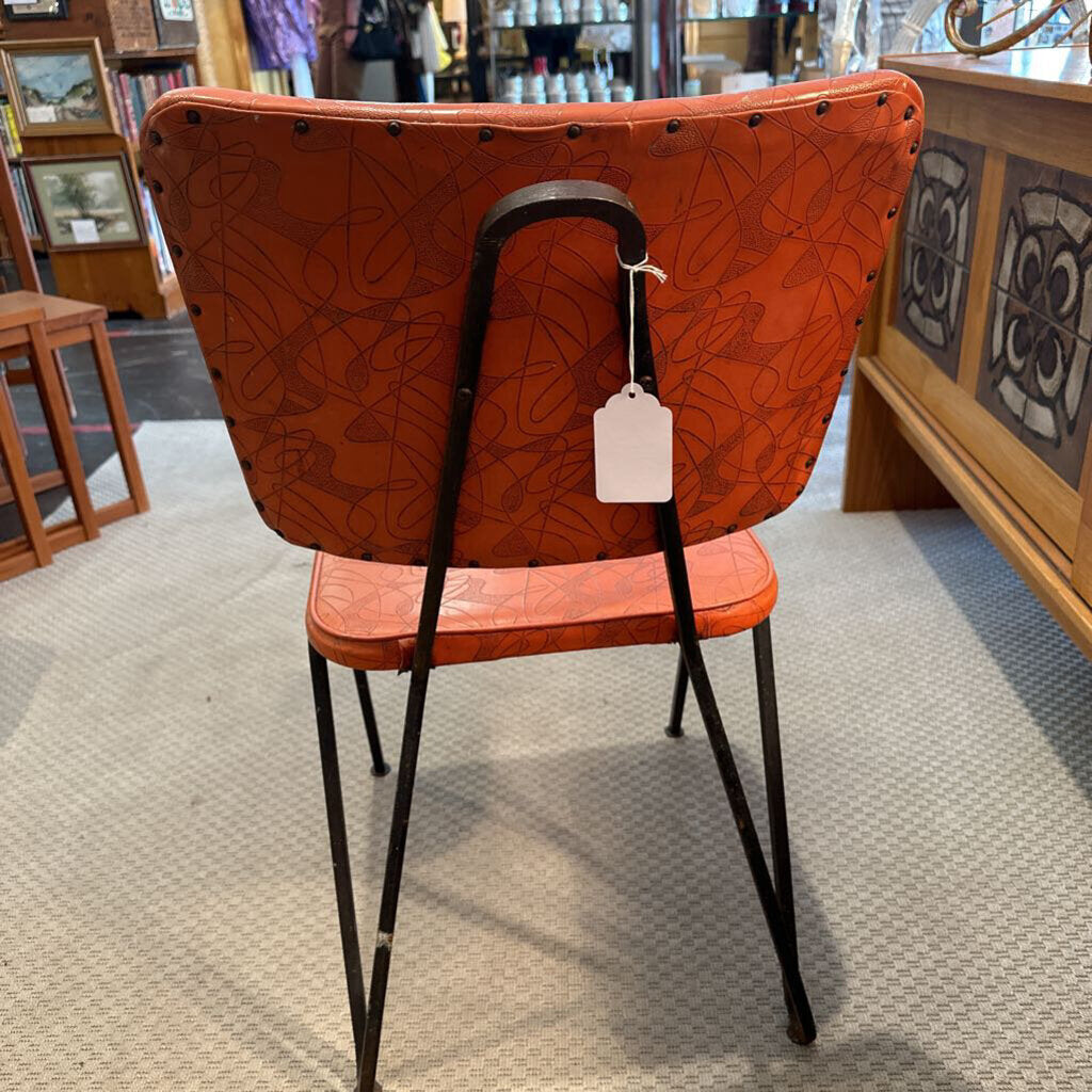 Mid Century Modern Atomic Iron Chair w/ Original Red Naugahyde Upholstery