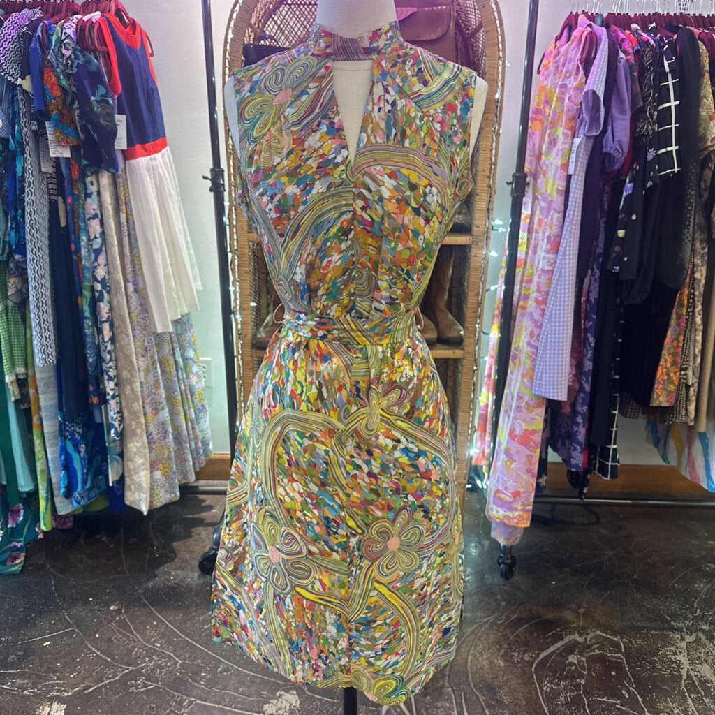 1960s psychedelic dress with matching belt