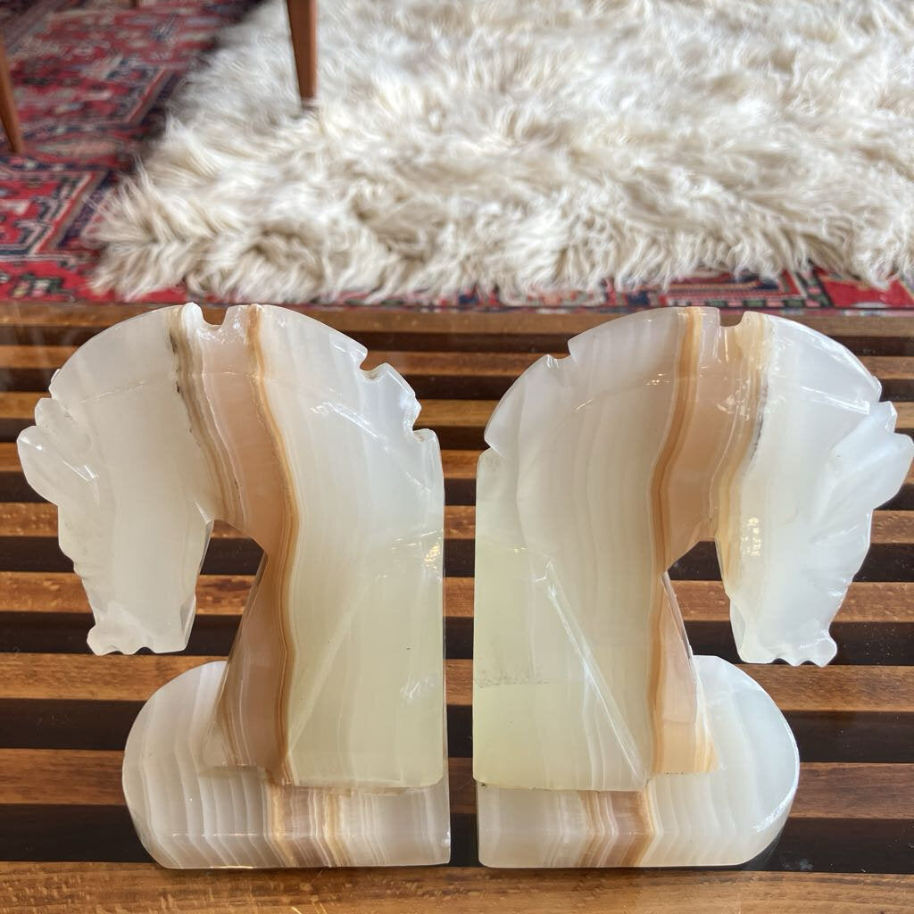 Vintage Alabaster Horse Head Book Ends