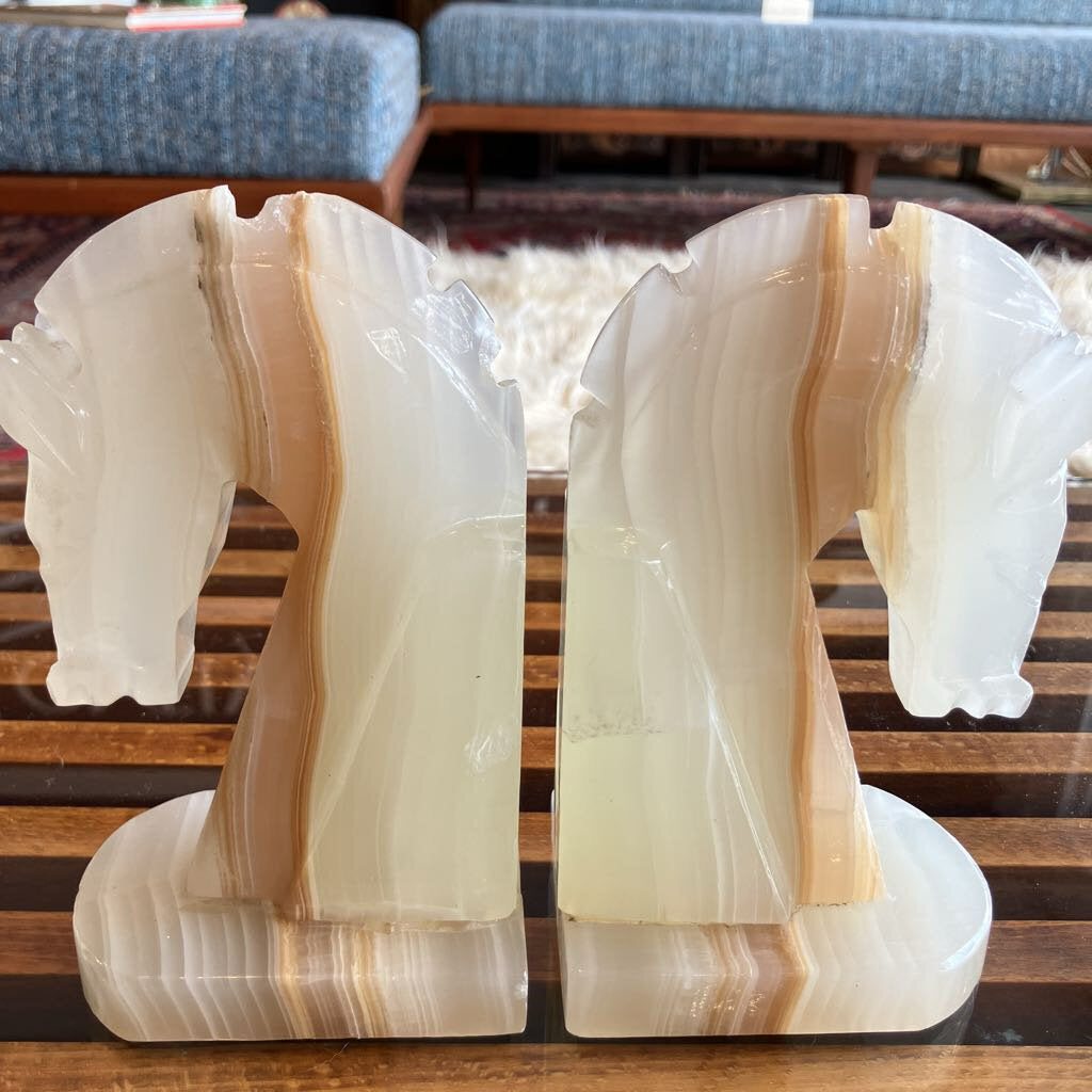 Vintage Alabaster Horse Head Book Ends