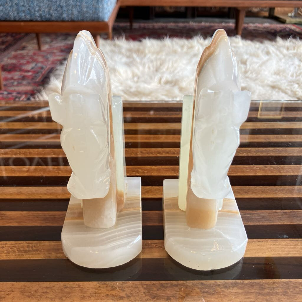 Vintage Alabaster Horse Head Book Ends