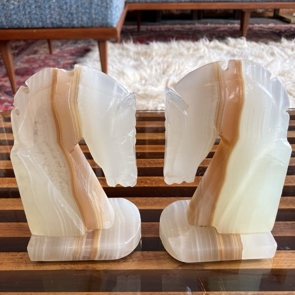 Vintage Alabaster Horse Head Book Ends