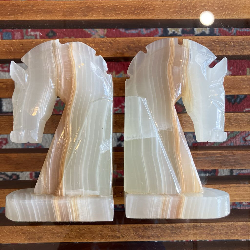 Vintage Alabaster Horse Head Book Ends