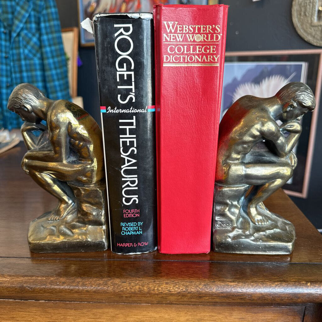 Antique The Thinker Bookends Brass Rodin Cast Metal 1928