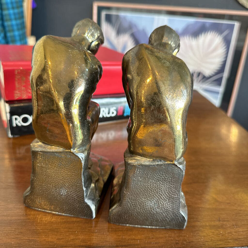 Antique The Thinker Bookends Brass Rodin Cast Metal 1928