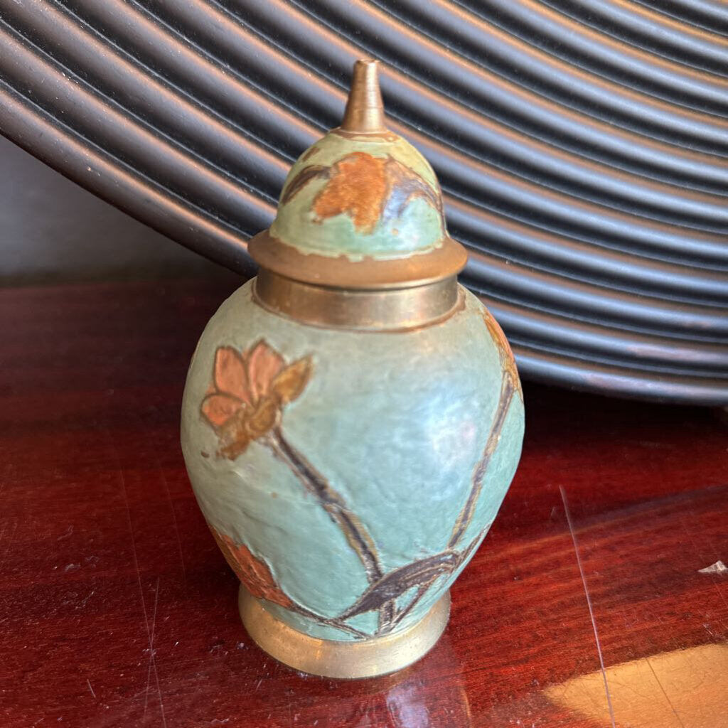 Vintage Solid Brass Ginger Jar & Lid