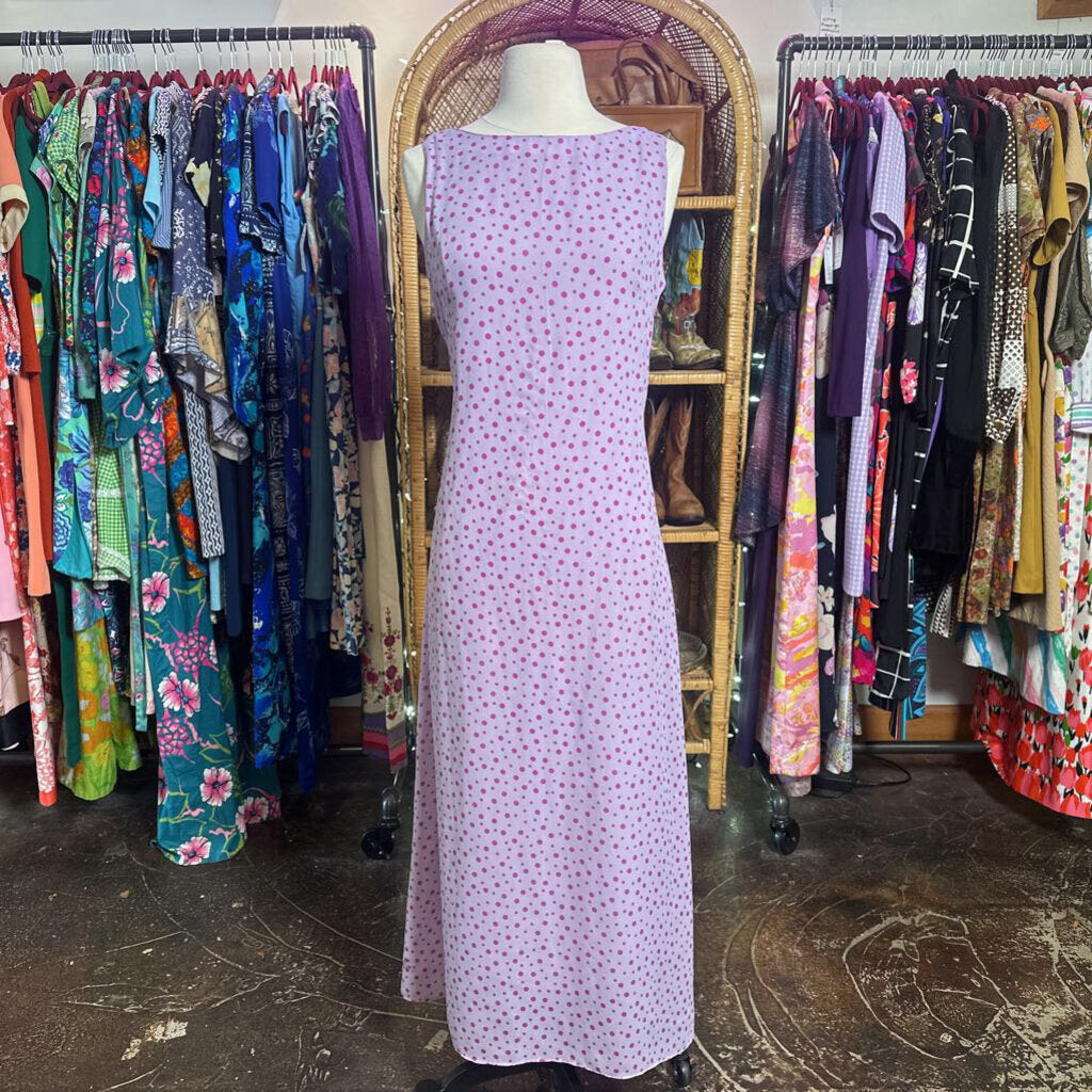 1990s Purple Polka Dot Midi Dress