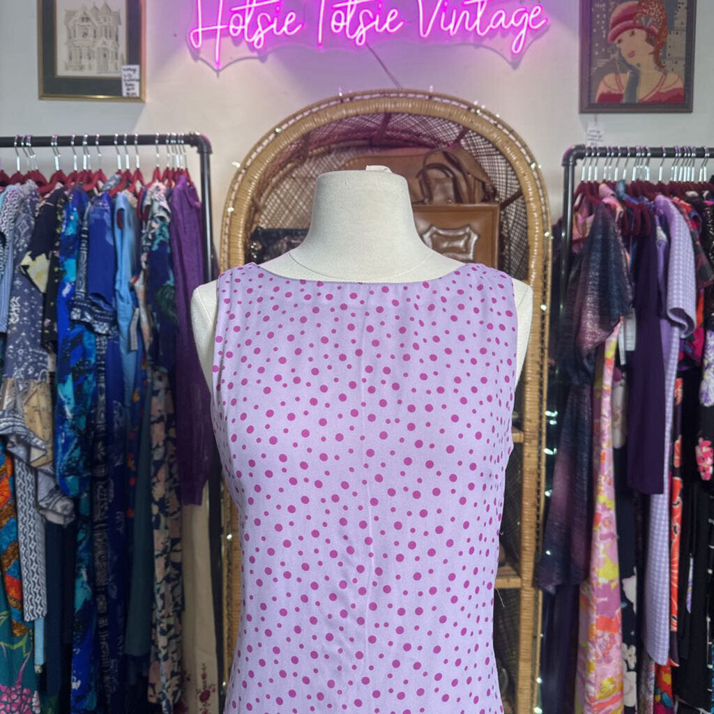 1990s Purple Polka Dot Midi Dress