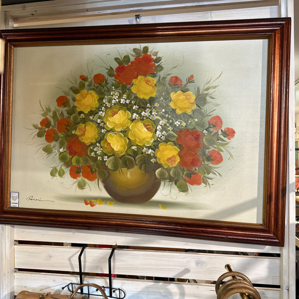 Amazing Large Vintage Floral Framed & Signed Mid Century Painting