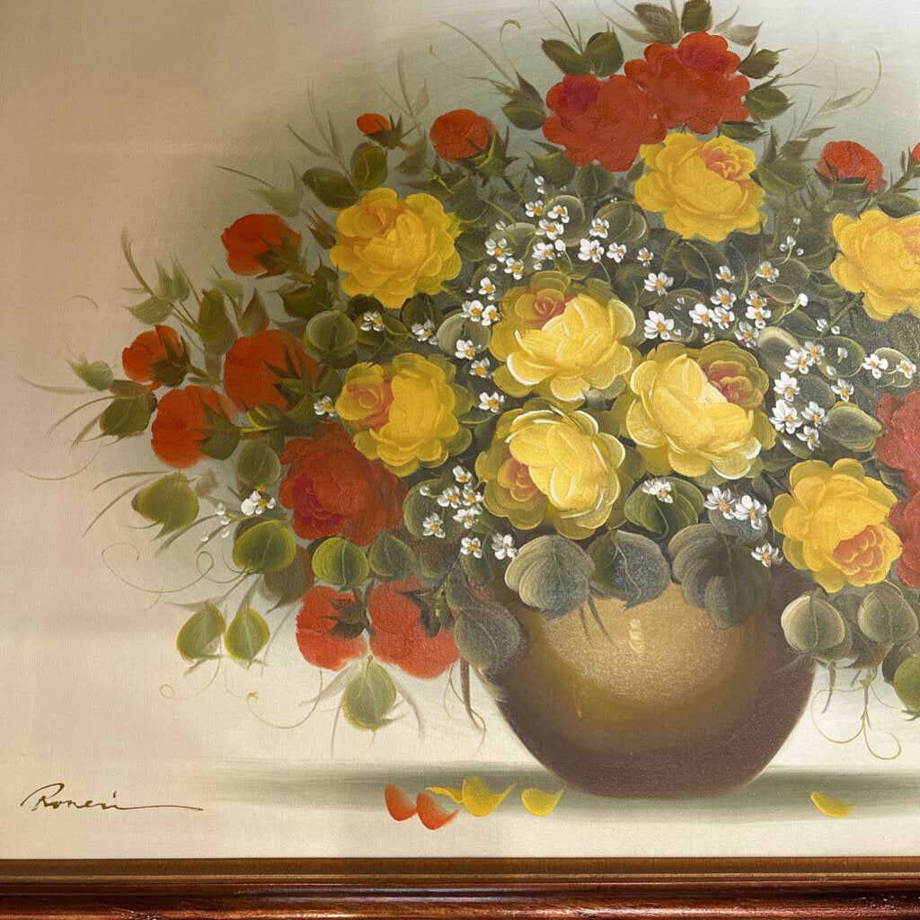 Amazing Large Vintage Floral Framed & Signed Mid Century Painting