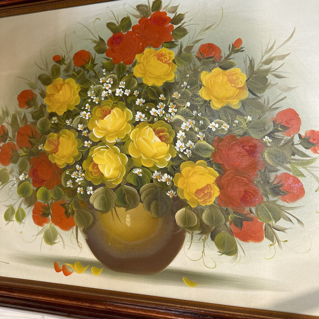 Amazing Large Vintage Floral Framed & Signed Mid Century Painting