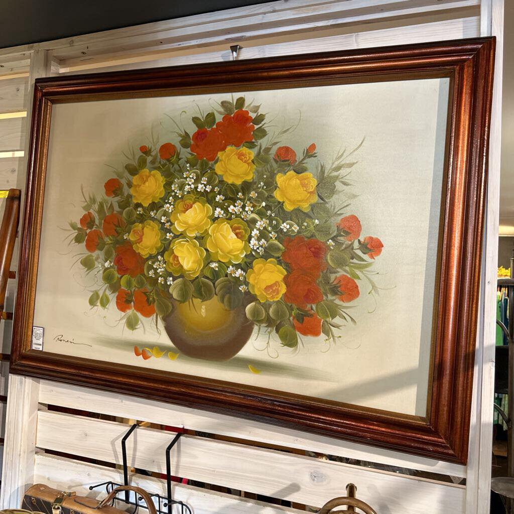 Amazing Large Vintage Floral Framed & Signed Mid Century Painting