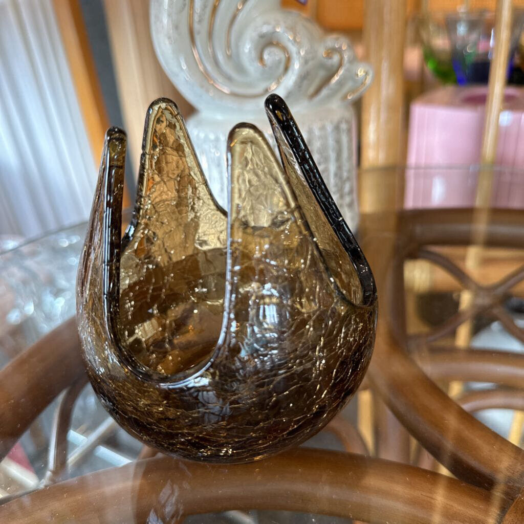Vintage Viking Crackle Glass Candle Holder