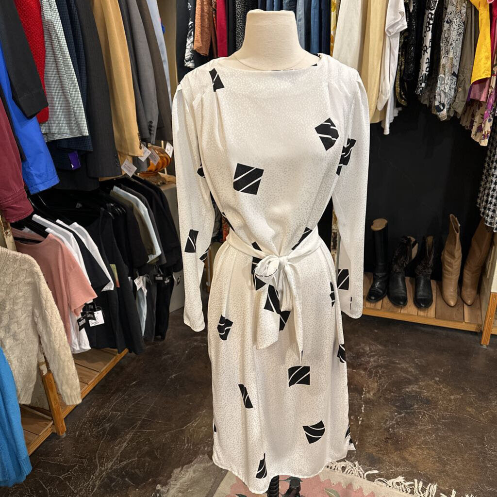 1980s Flora Kung White & Black Dress w/ Belt