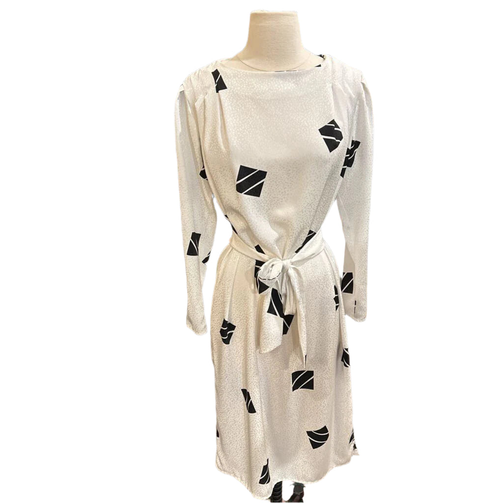 1980s Flora Kung White & Black Dress w/ Belt