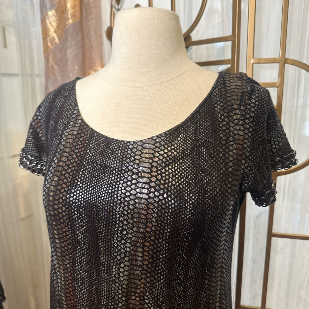 Fechie Snake Print Dress w/ Metal Circle Hem