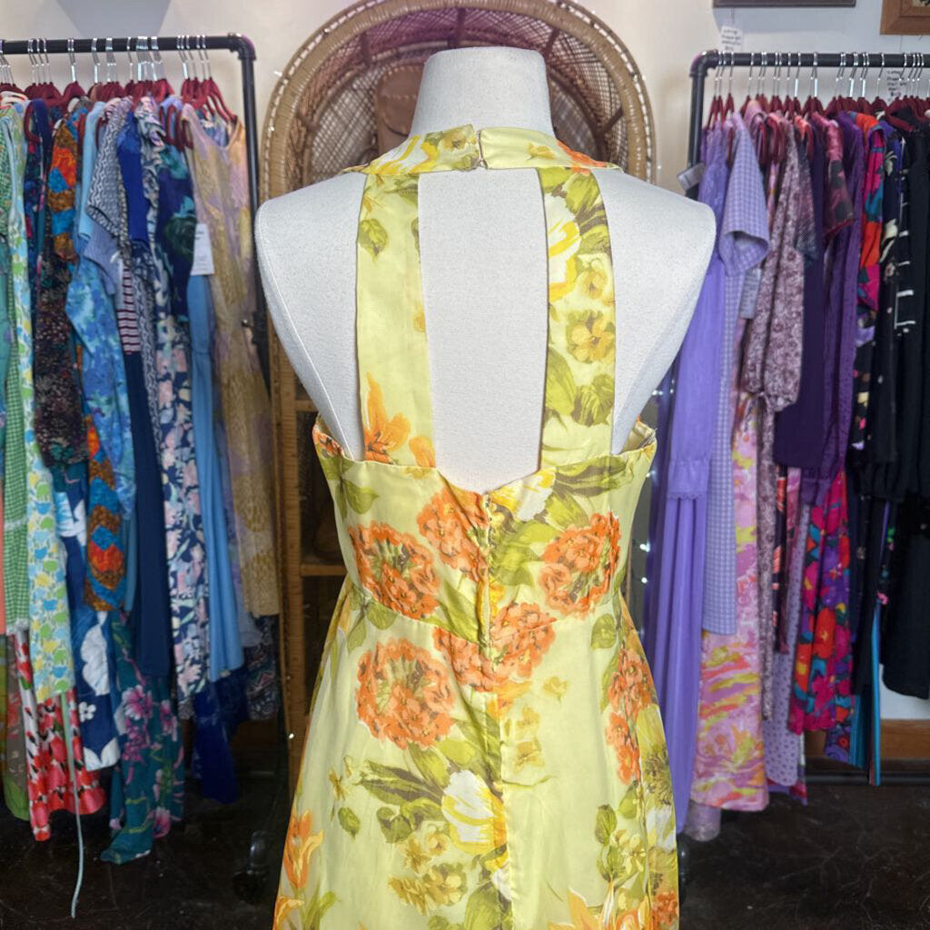 1970s Yellow Floral Maxi Dress