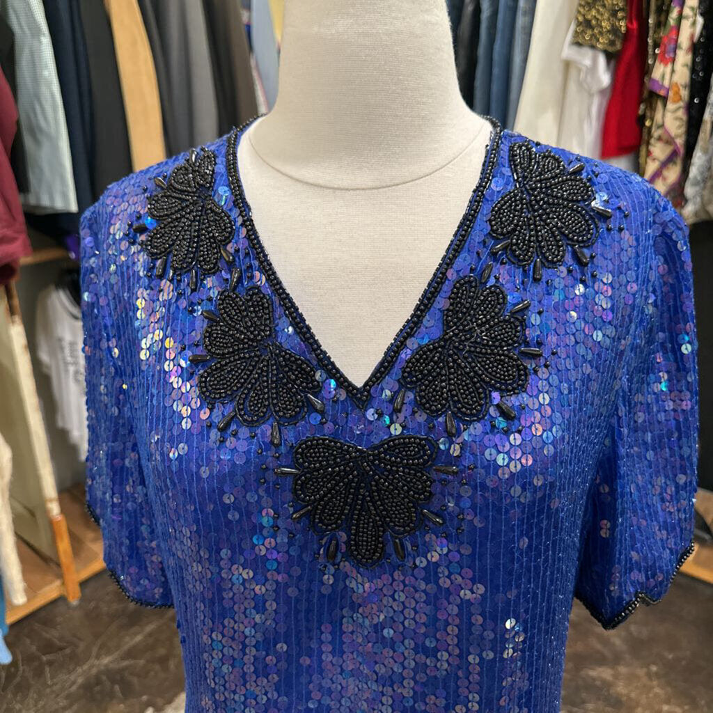 1980s Blue Sequin & Beaded Top