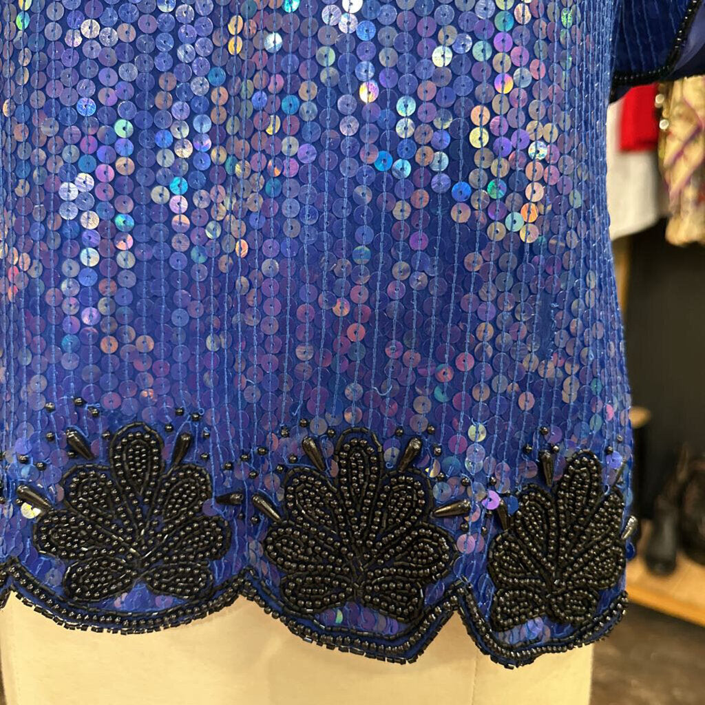 1980s Blue Sequin & Beaded Top