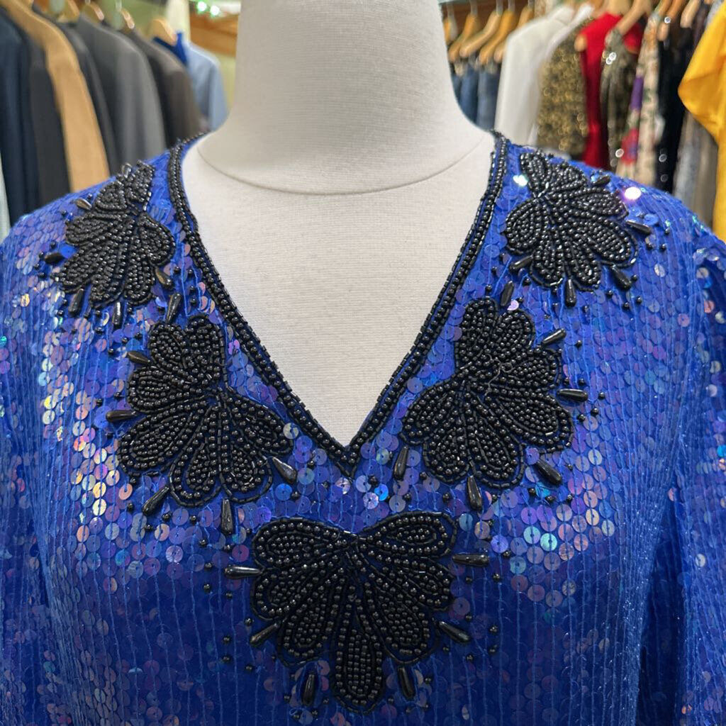 1980s Blue Sequin & Beaded Top