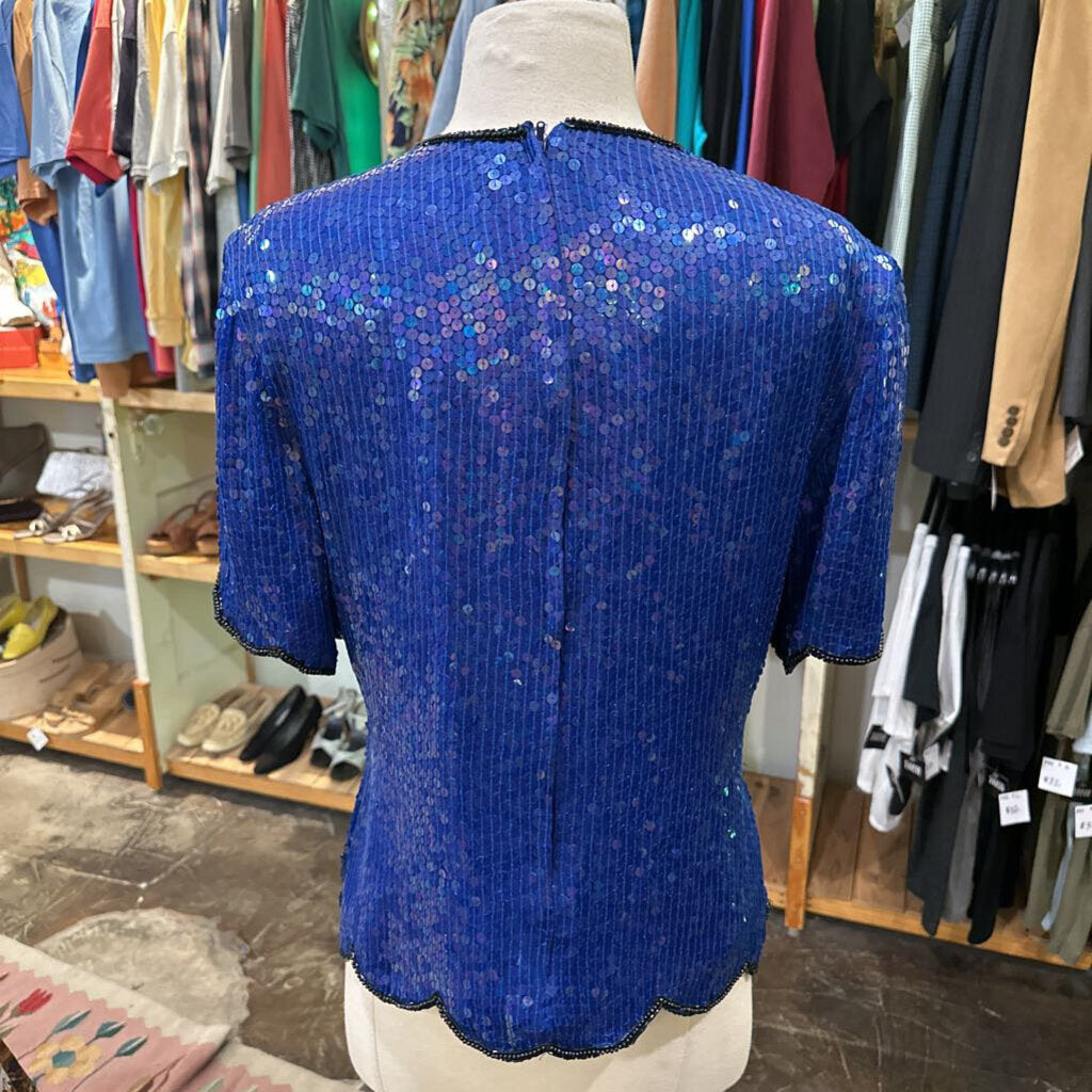 1980s Blue Sequin & Beaded Top