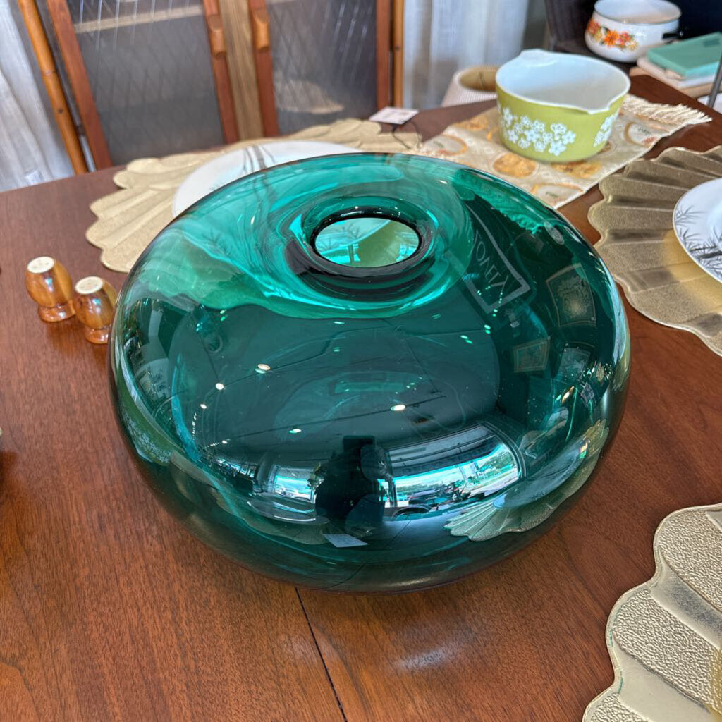 Vintage MCM Emerald Teal Green IKEA Stockholm Flat Orb Donut Vase 1999