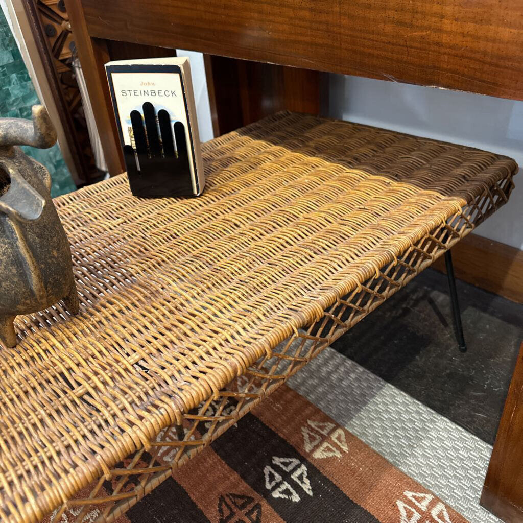 Mid Century Modern Danny Ho Fong Attributed Wicker and Iron Cocktail Table - MidModMom