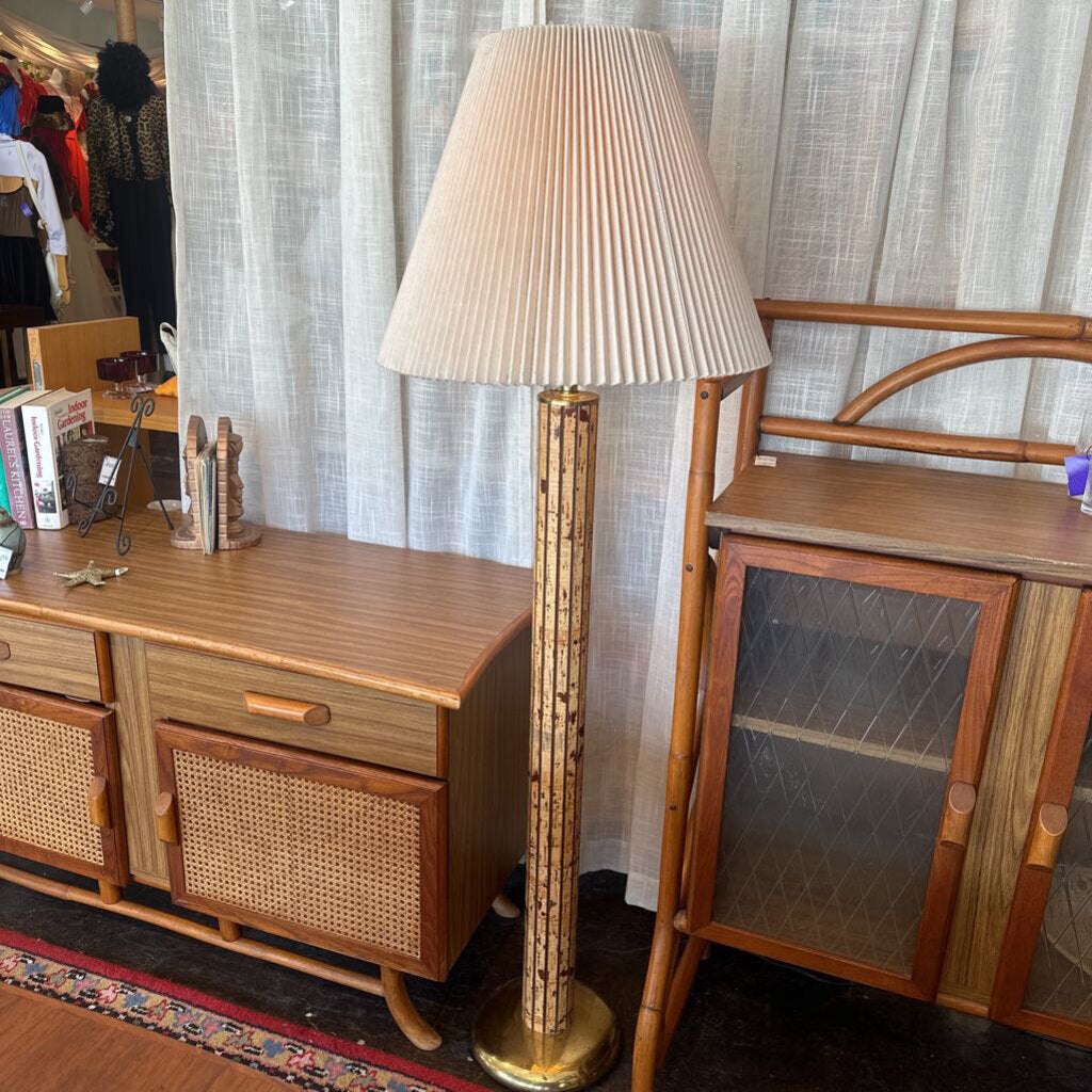 Vintage Cork Floor Lamp w/ Pleated Shade
