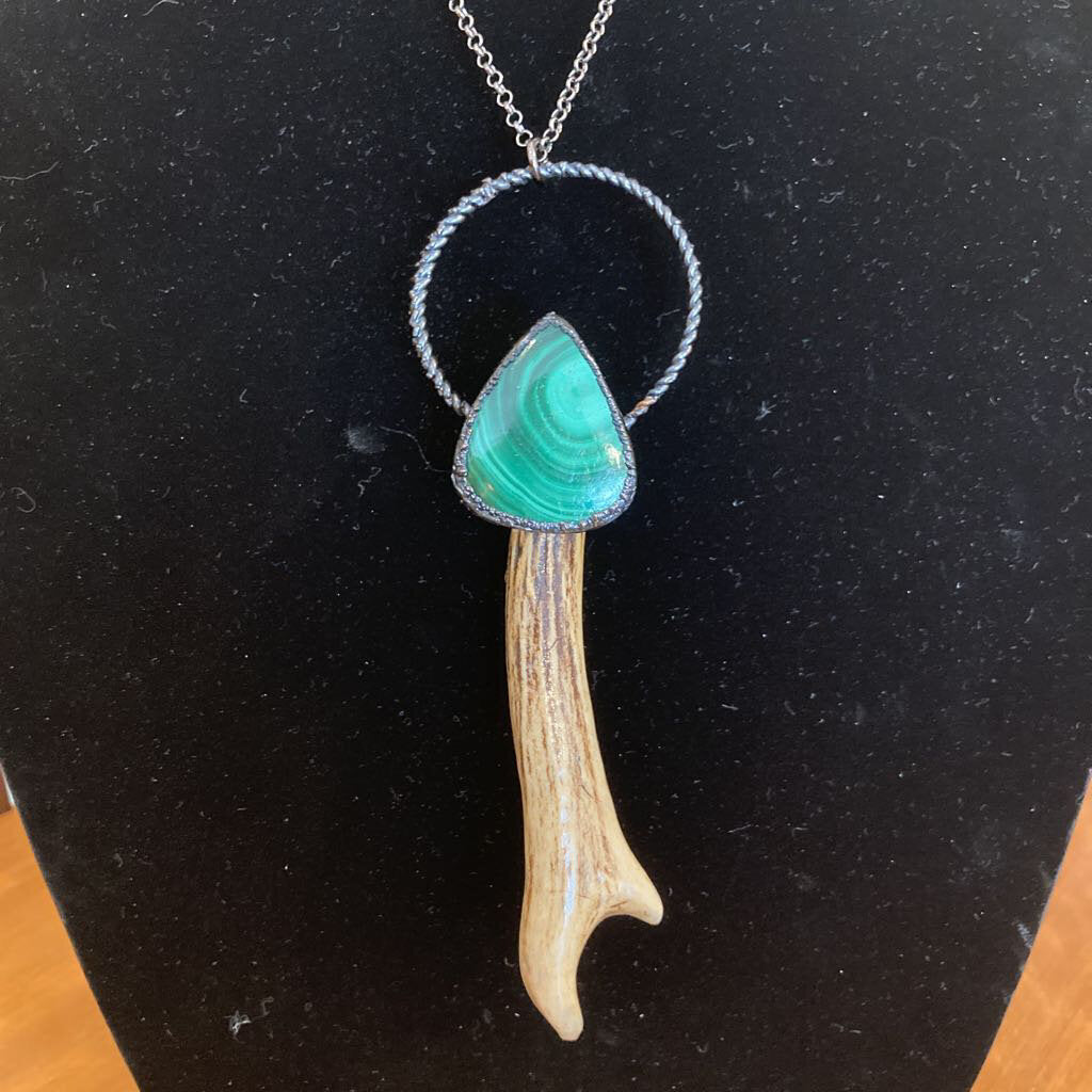 PL230-L Electroformed Roe Deer Antler and Malachite