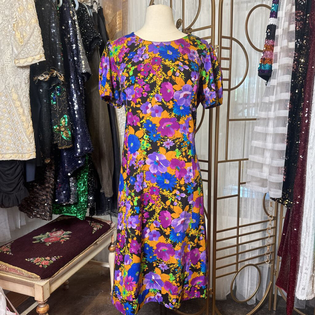 Bright Floral Dress - Purple/Blue