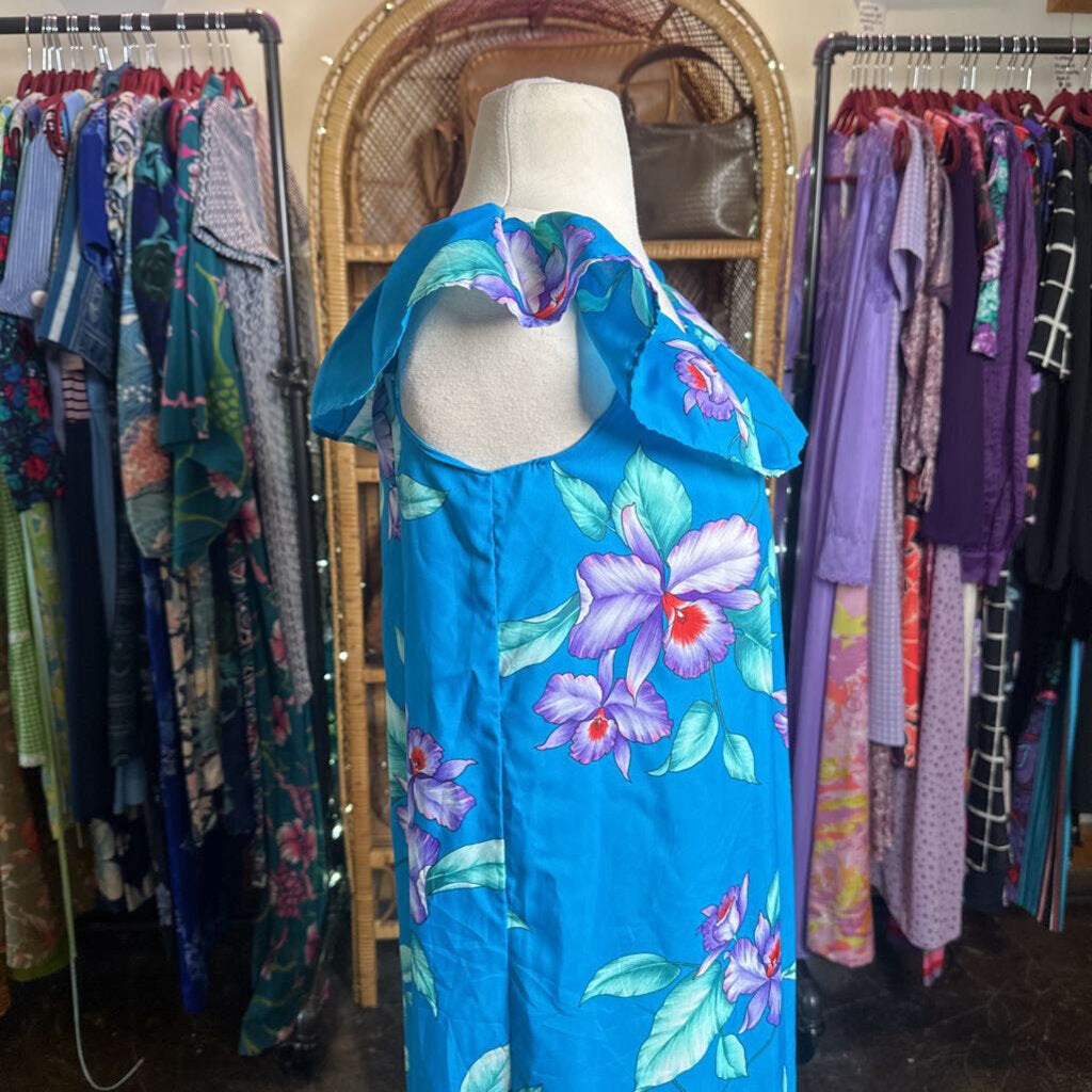 1980s Blue Hawaiian Dress