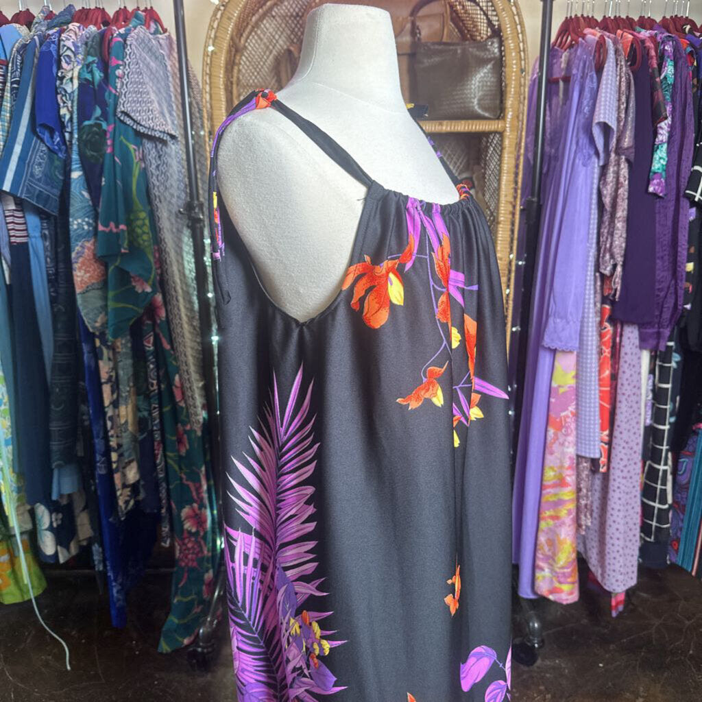 1970s Black Tropical Maxi