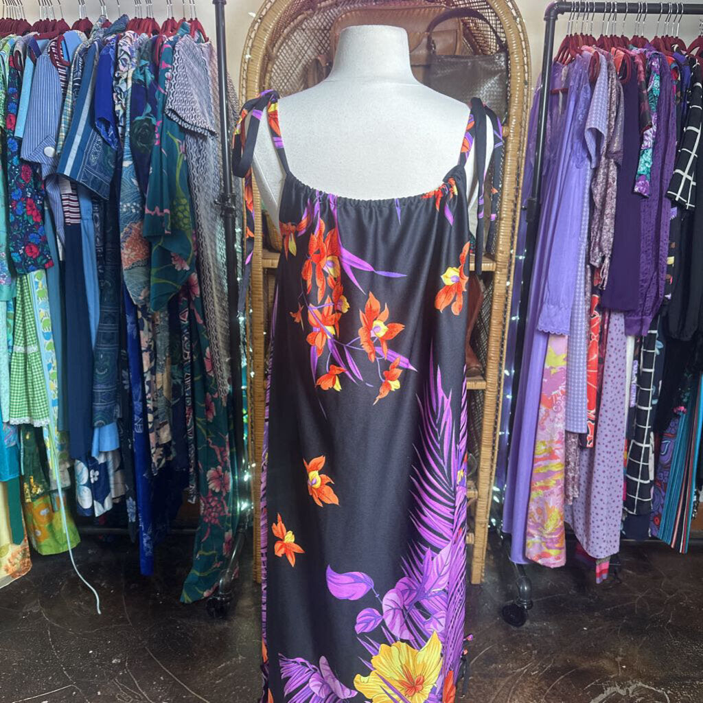 1970s Black Tropical Maxi