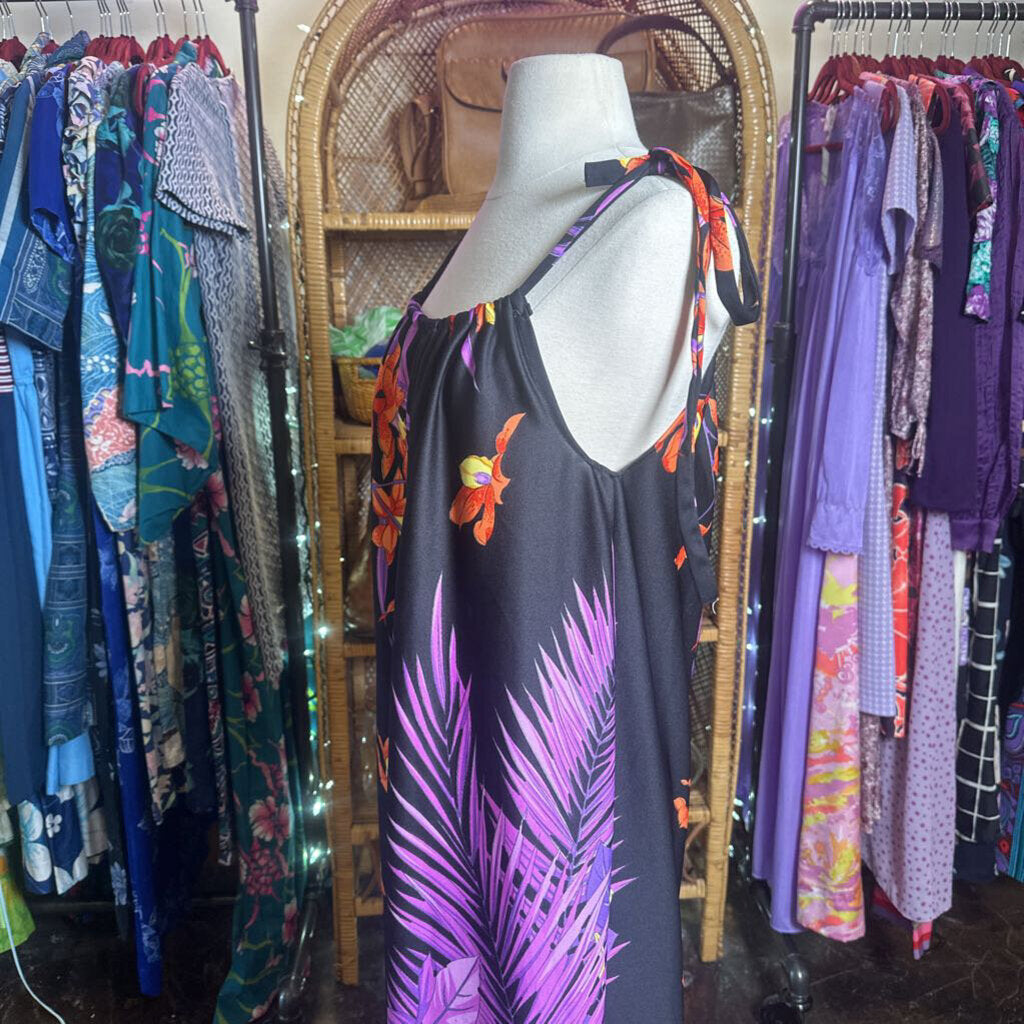 1970s Black Tropical Maxi