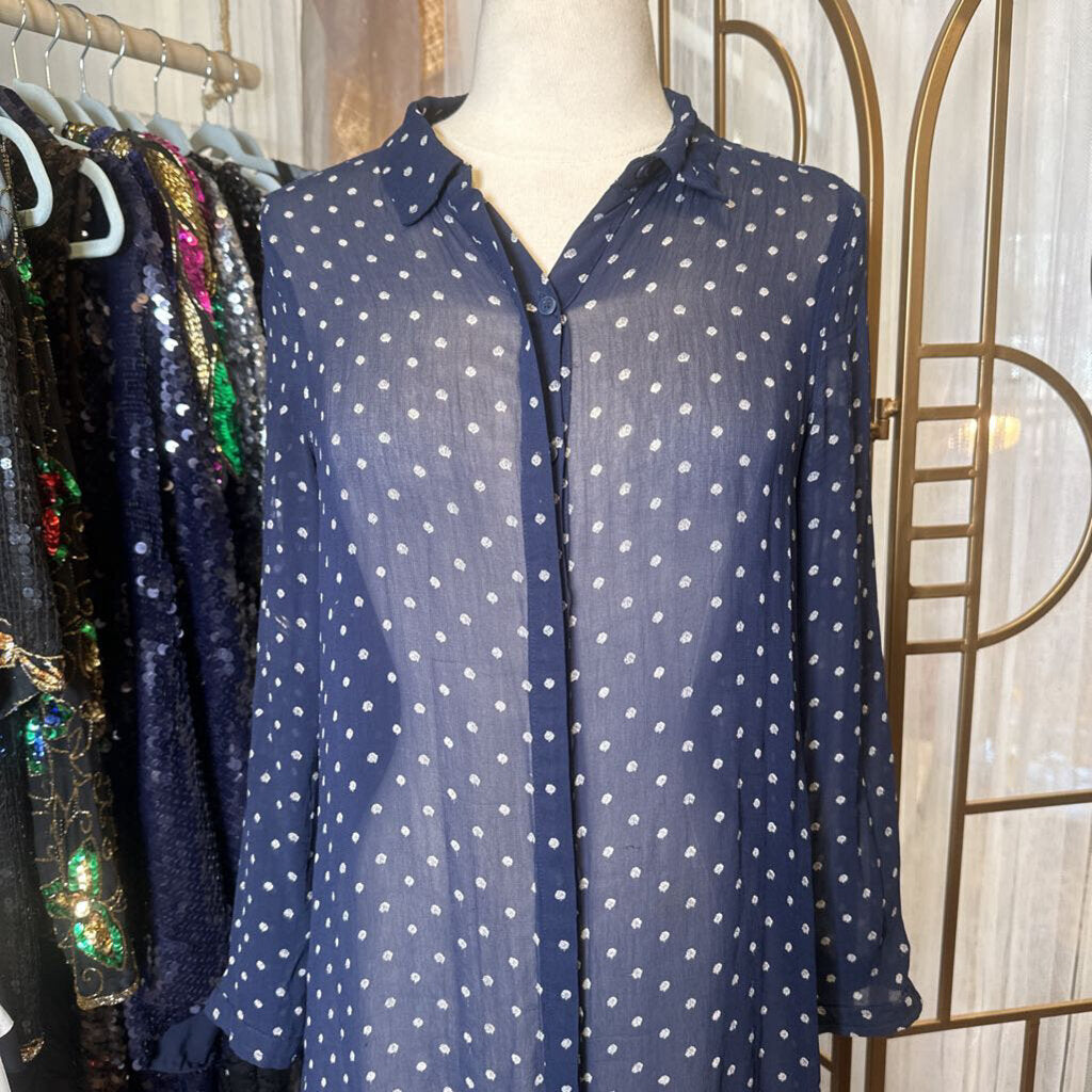 Lucky Brand Blue and White Polka Dot Shirt Dress