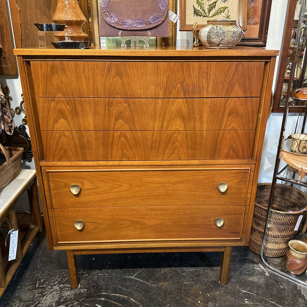 Stunning Vintage MCM Solid Walnut Highboy Chest of Drawers by Dixie