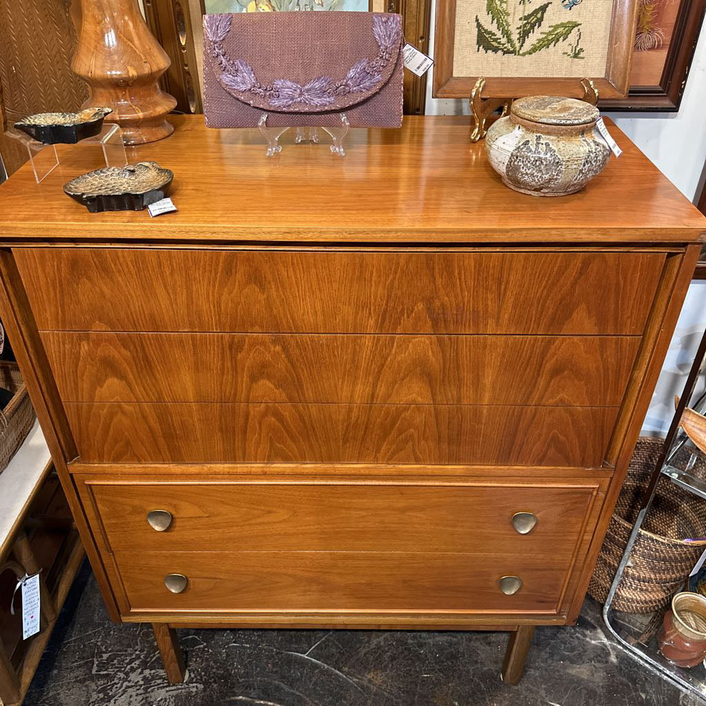 Stunning Vintage MCM Solid Walnut Highboy Chest of Drawers by Dixie