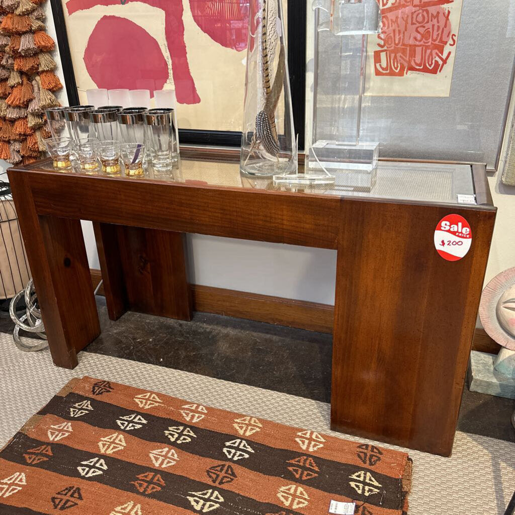 Vintage Console Table w/ Woven Glass Top - MidModMom