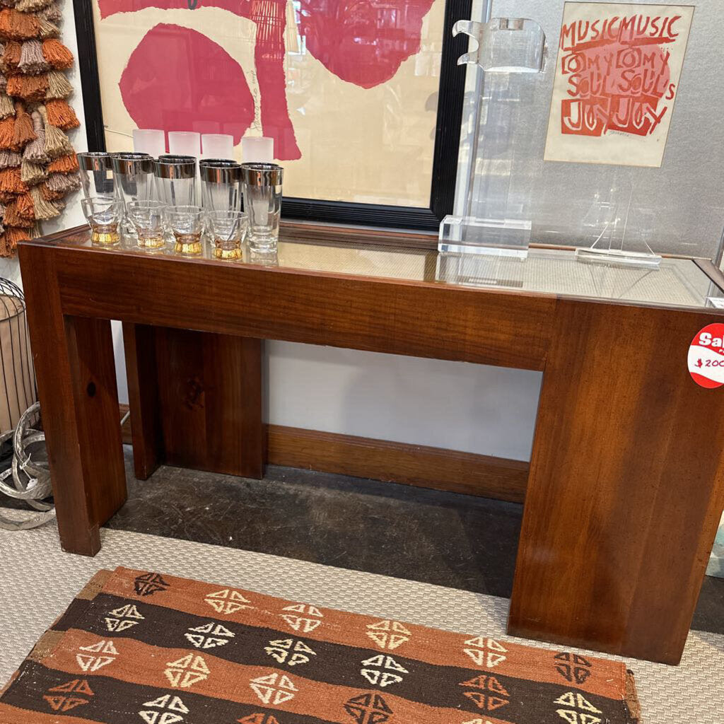 Vintage Console Table w/ Woven Glass Top - MidModMom