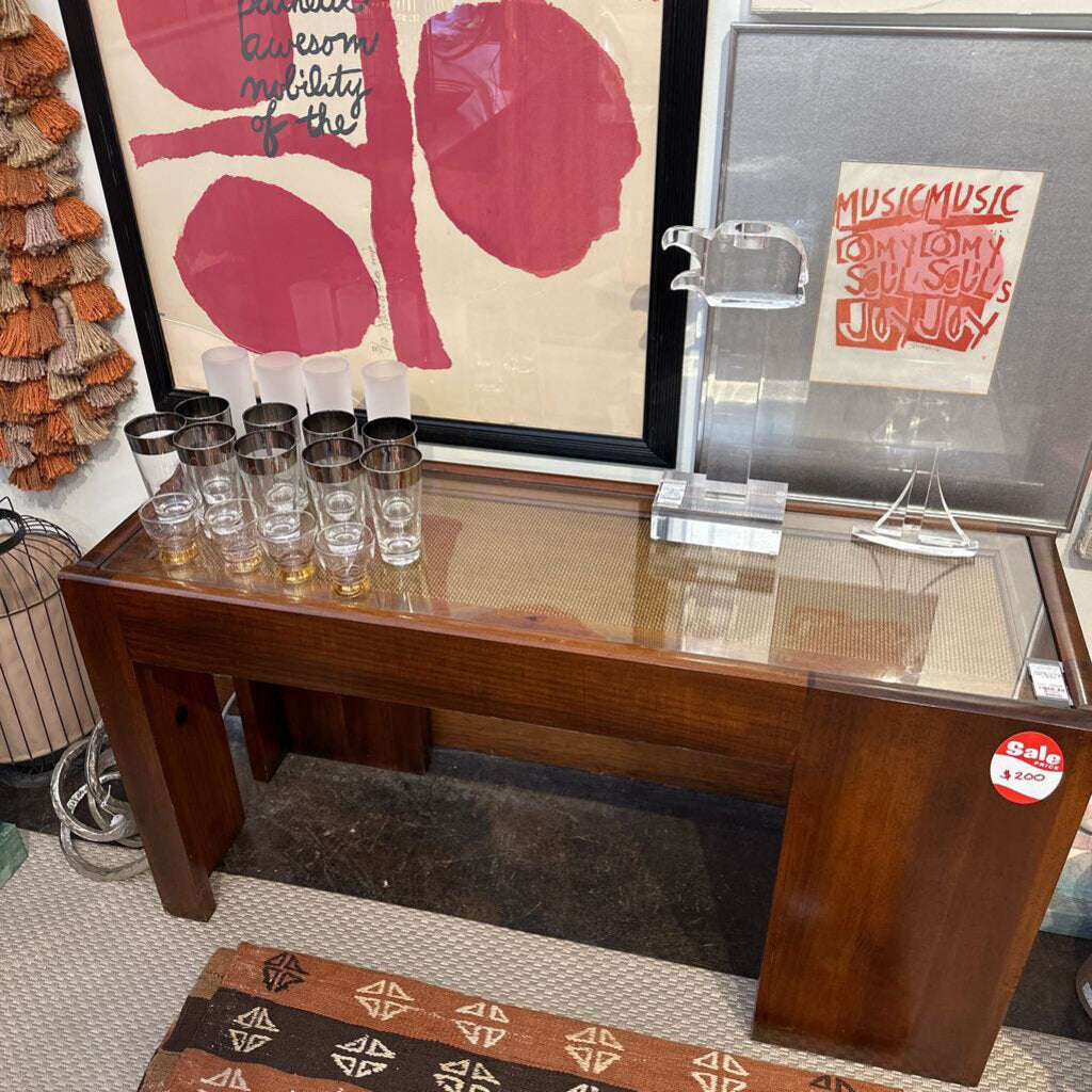 Vintage Console Table w/ Woven Glass Top - MidModMom