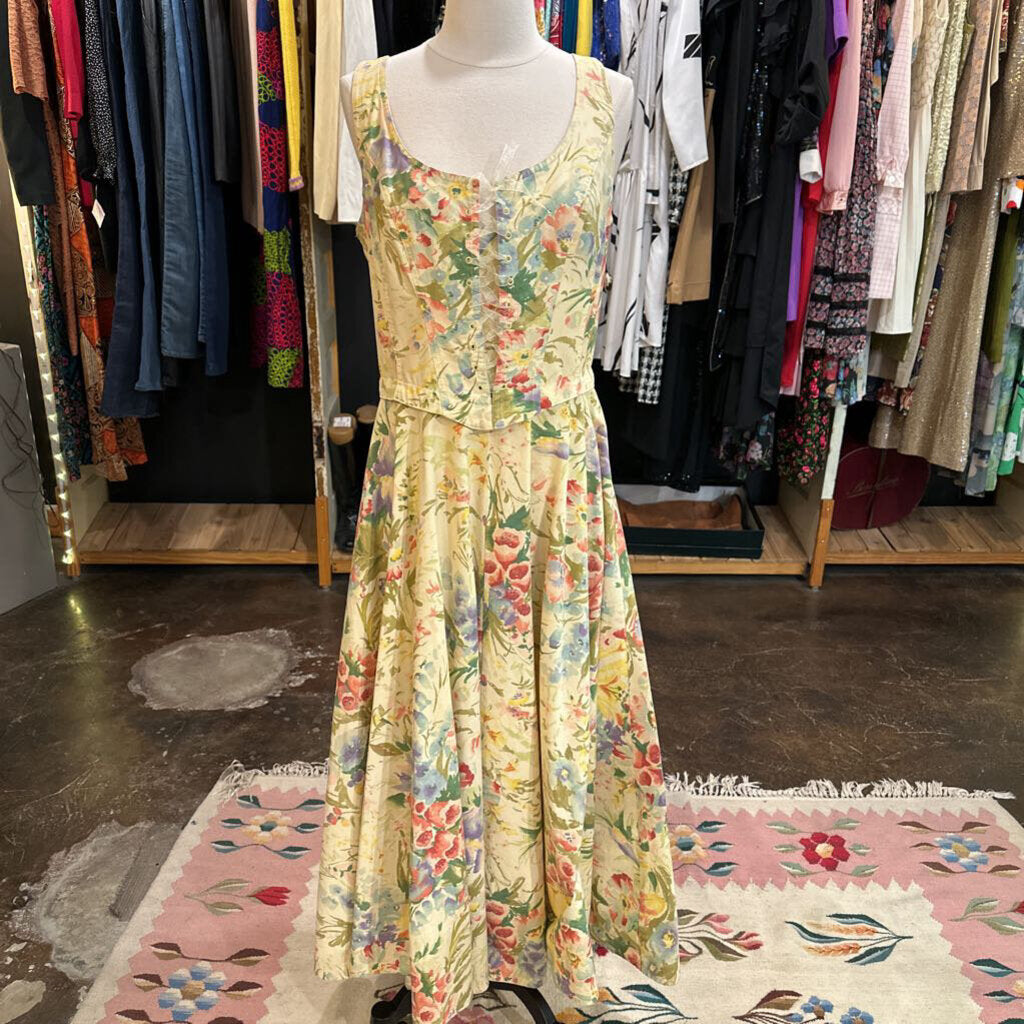 1980s Floral Corset Floral Maxi w/ Full Skirt by Karen Alexander