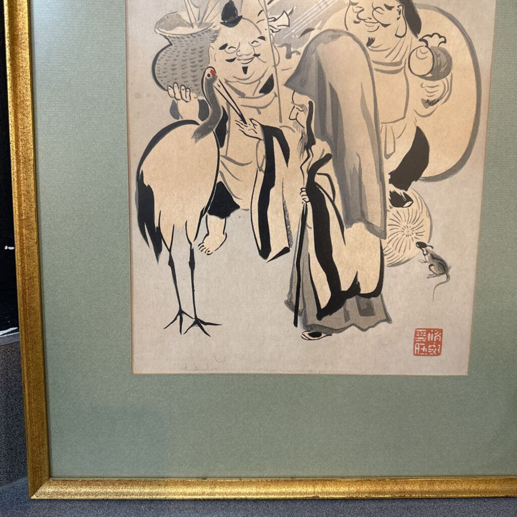 1950s The Seven Gods of Luck by Sanzo Wada, pair of Japanese Woodblock Prints