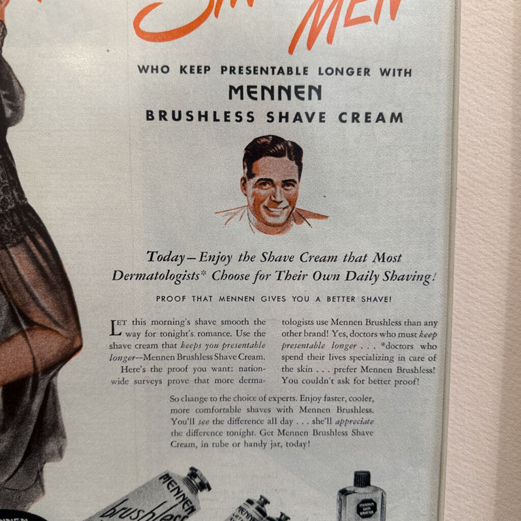 Framed & Matted 1940s Pinup Mennen Shaving Cream Ad