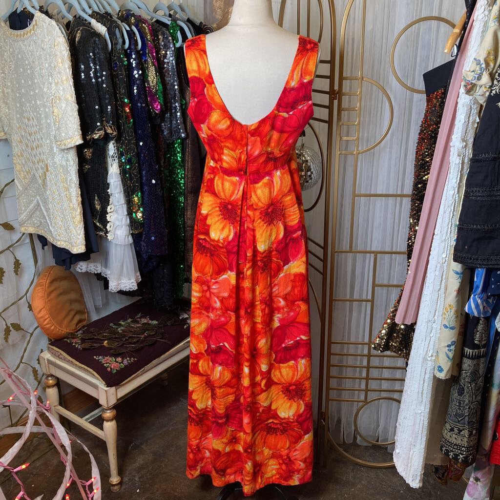 1970s Barkcloth Hawaiian Maxi