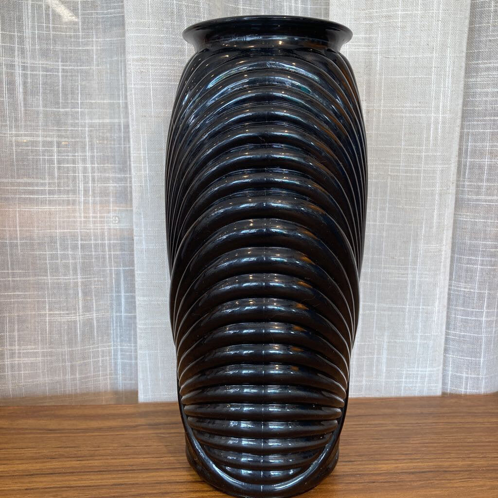 80s Anchor Hocking Art Deco Draped Ribbed Pleated Glass Pillow Vase